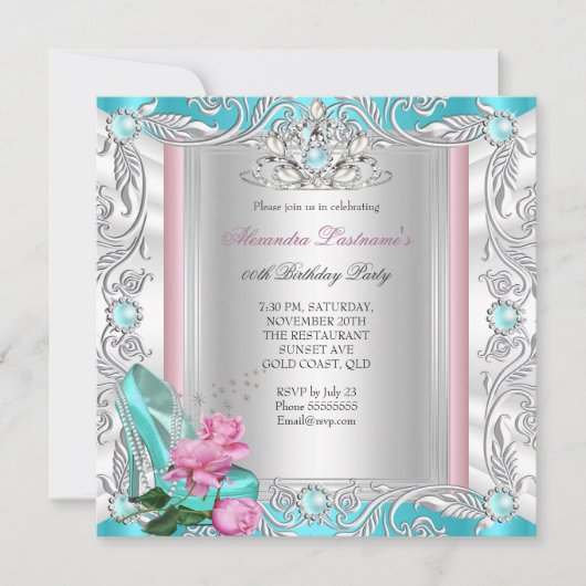 Princess Birthday Party Blauwgroen roze roze hoge  Kaart (Voorkant)