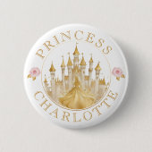 Princess Birthday Party Button - Roze en Goud (Voorkant)