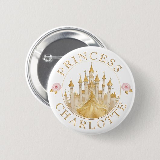 Princess Birthday Party Button - Roze en Goud (Voorkant /achterkant)