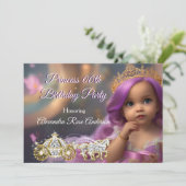 Princess Birthday Party Carriage paars golden 2 Kaart (Staand voorkant)