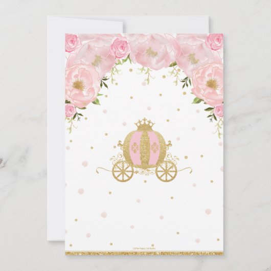 Princess Birthday Party Carriage Pink Floral Gold Bedankkaart (Achterkant)