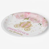 Princess Birthday Party Floral roze Gold Carriage Papieren Bordje (Gekanteld)
