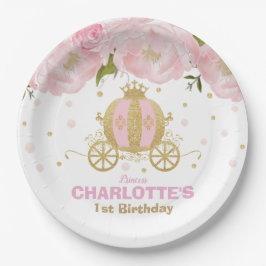 Princess Birthday Party Floral roze Gold Carriage Papieren Bordje