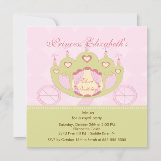 Princess Birthday Party Invitation Cute Carriage Kaart (Voorkant)