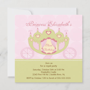 Princess Birthday Party Invitation Cute Carriage Kaart