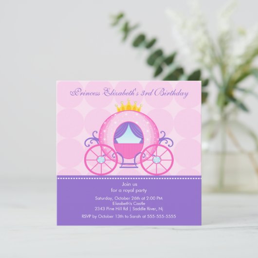Princess Birthday Party Invitation Cute Carriage Kaart (Staand voorkant)