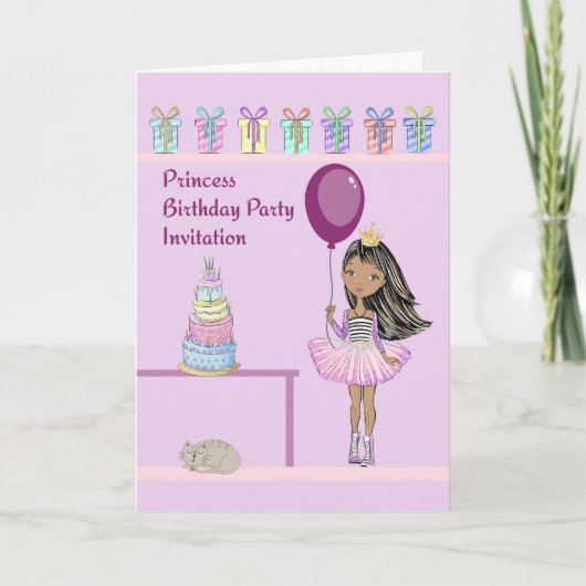 Princess Birthday Party Invitation Dark Skinned (Voorkant)