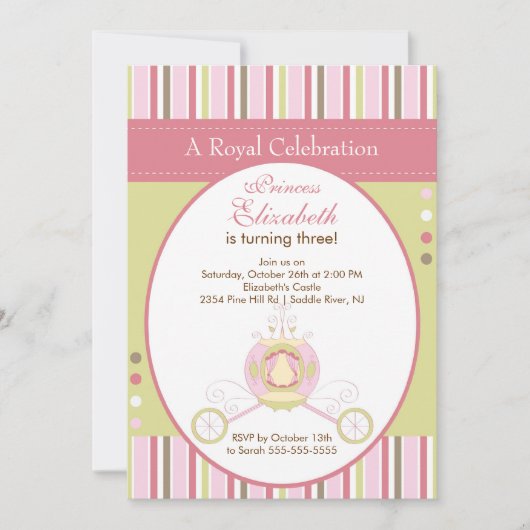 Princess Birthday Party Invitation Elegant Carriag Kaart (Voorkant)