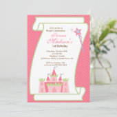 Princess Birthday Party Invitation Elegant Pink Kaart (Staand voorkant)