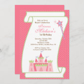 Princess Birthday Party Invitation Elegant Pink Kaart (Voorkant / Achterkant)