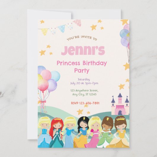 Princess Birthday Party Invitation Feestdagenkaart (Voorkant)