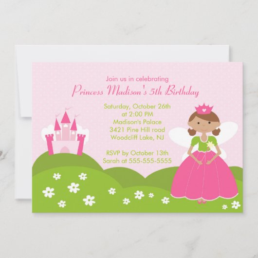 Princess Birthday Party Invitation Kaart (Voorkant)