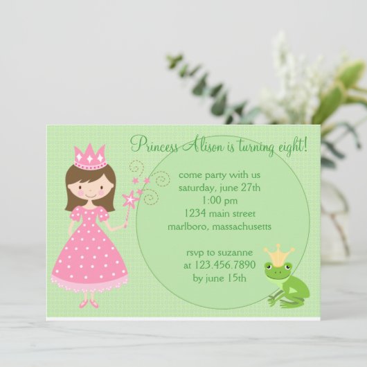Princess Birthday Party Invitation Kaart (Staand voorkant)