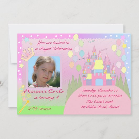 Princess Birthday Party Invitation Kaart (Voorkant)