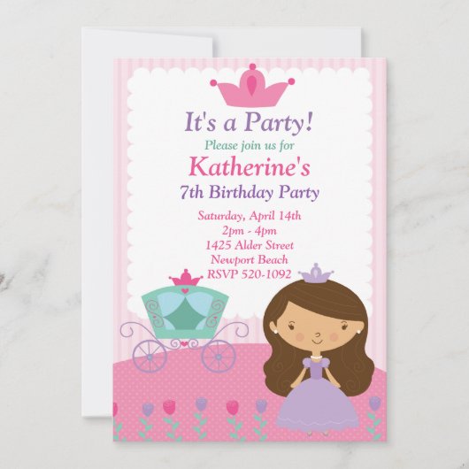 Princess Birthday Party Invitation Kaart (Voorkant)