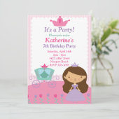Princess Birthday Party Invitation Kaart (Staand voorkant)