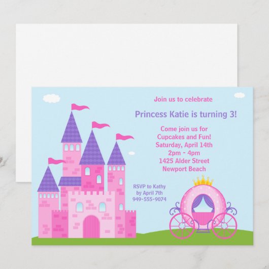 Princess Birthday Party Invitation Kaart (Voorkant / Achterkant)