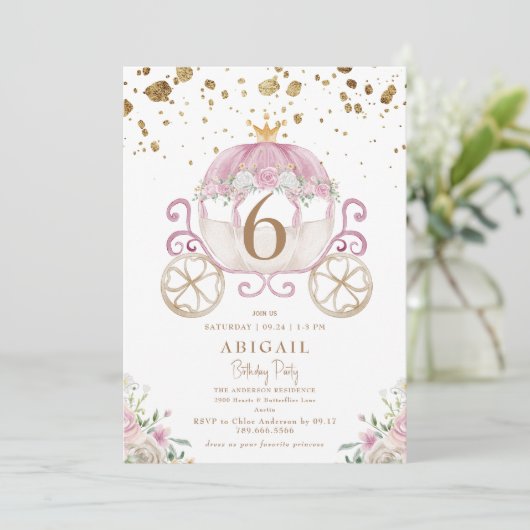 Princess Birthday Party Invitation Kaart (Staand voorkant)