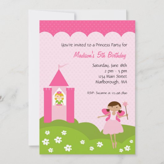 Princess Birthday Party Invitation Kaart (Voorkant)