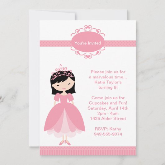 Princess Birthday Party Invitation Kaart (Voorkant)