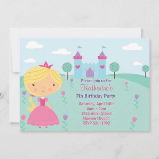 Princess Birthday Party Invitation Kaart (Voorkant)