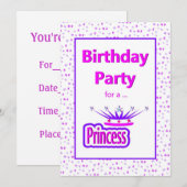 Princess Birthday Party Invitation Kaart (Voorkant / Achterkant)