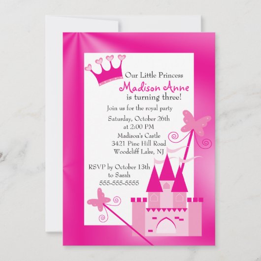 Princess Birthday Party Invitation Kaart (Voorkant)