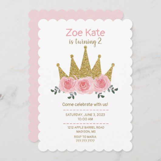 Princess Birthday Party Invitation Kaart (Voorkant / Achterkant)