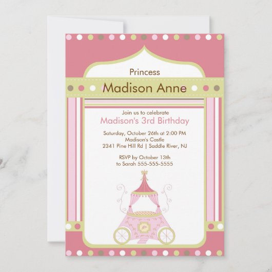 Princess Birthday Party Invitation - Roze Carriage Kaart (Voorkant)