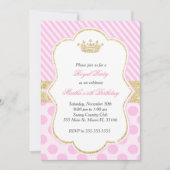 Princess Birthday Party Invitation roze Gold Kaart (Voorkant)