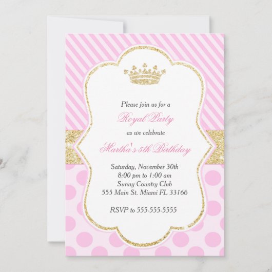 Princess Birthday Party Invitation roze Gold Kaart (Voorkant)
