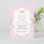 Princess Birthday Party Invitation roze Gold Kaart (Staand voorkant)