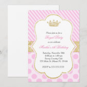 Princess Birthday Party Invitation roze Gold Kaart (Voorkant / Achterkant)