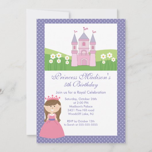 Princess Birthday Party Invitation roze Paars Kaart (Voorkant)