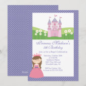 Princess Birthday Party Invitation roze Paars Kaart (Voorkant / Achterkant)