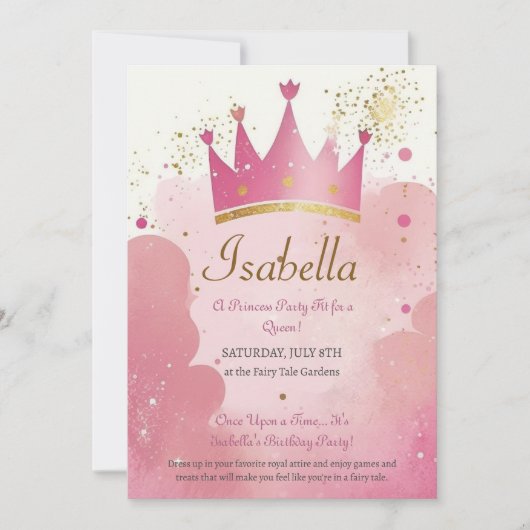 Princess Birthday Party Invitation Sjabloon Kaart (Voorkant)