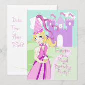 Princess Birthday Party Invite Kaart (Voorkant / Achterkant)