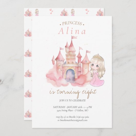 Princess Birthday Party Kaart (Voorkant / Achterkant)