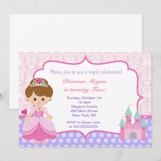 Princess Birthday Party Kaart (Voorkant / Achterkant)