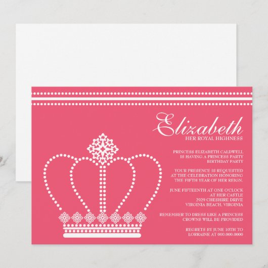 Princess Birthday Party Kaart (Voorkant / Achterkant)