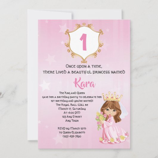 Princess Birthday Party nodigt Sjabloon uit Kaart (Voorkant)