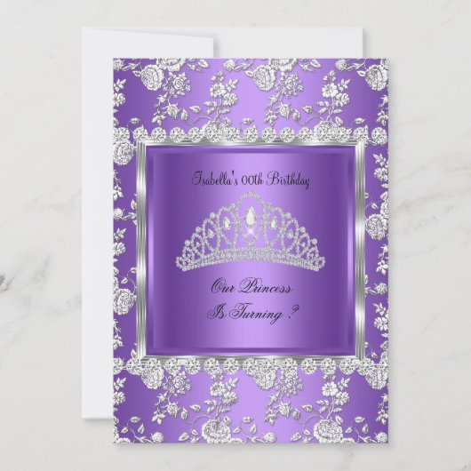 Princess Birthday Party Paars Silver Tiara Kaart (Voorkant)