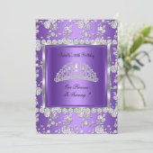 Princess Birthday Party Paars Silver Tiara Kaart (Staand voorkant)