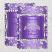 Princess Birthday Party Paars Silver Tiara Kaart (Voorkant / Achterkant)