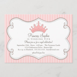Princess Birthday Party Pink Crown Invitation Kaart