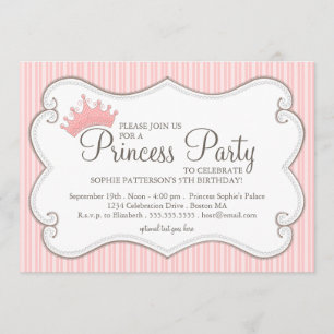 Princess Birthday Party Pink Crown Invitation Kaart