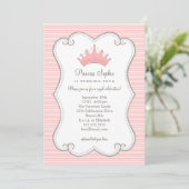 Princess Birthday Party Pink Crown Invitation Kaart (Staand voorkant)