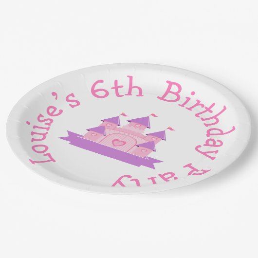 Princess Birthday Party Pink en Paars Papieren Bordje (Gekanteld)