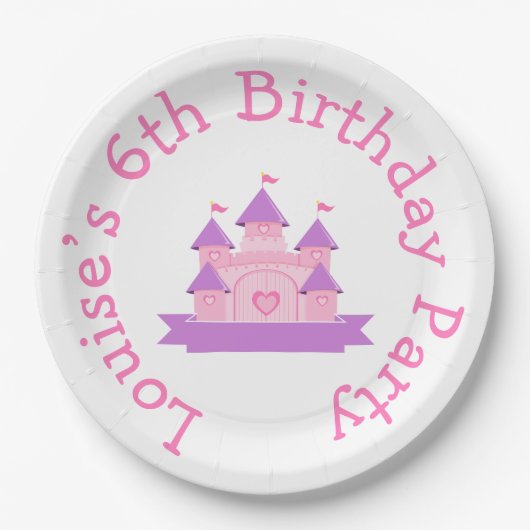 Princess Birthday Party Pink en Paars Papieren Bordje (Voorkant)