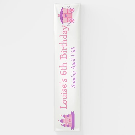 Princess Birthday Party Pink en Paars Spandoek (Verticaal)